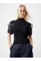 Kristine Organza Short Puff Sleeve Top Black | Women French Connection Knitwear