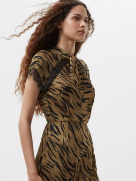 Adeline Ennis Eco Satin Lace Trim Dress Golden Olive Khaki | Women French Connection Dresses