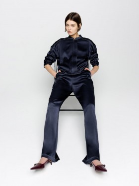 Akita Satin Stretch Wide Leg Trousers Navy | Women French Connection Trousers