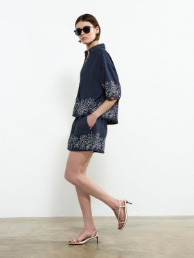 Alissa Cotton Popover Shirt Navy/white | Women French Connection Tops