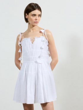 Amra Cotton Gathered Mini Dress Linen White | Women French Connection Dresses