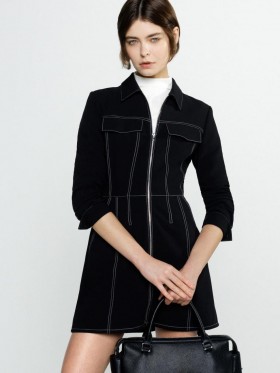 Azra Twill Contrast Stitching Mini Dress Black | Women French Connection Dresses