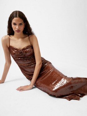 Beatrice Sequin Strappy Corsage Maxi Dress Brown Sequin | Women French Connection Dresses