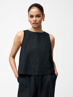 Birdie Linen Tie Back Swing Top Black | Women French Connection Co-ords