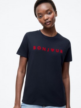 Bonjour Graphic T-shirt Midnight/red | Women French Connection Tops