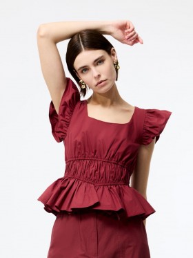 Cambria Cotton Scoop Neck Ruffle Top Summer Burgundy | Women French Connection Blouses