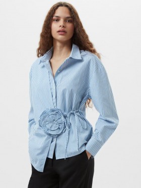 Cambria Cotton Striped Corsage Shirt Blue/white | Women French Connection Tops