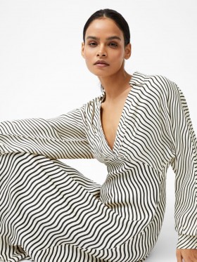 Candice Satin Stripe Midi Dress Black/cream | Women French Connection Dresses
