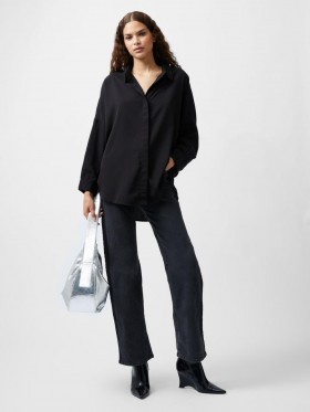 Caprina Recycled Crepe Long Sleeve Button Shirt Black | Women French Connection Shirts