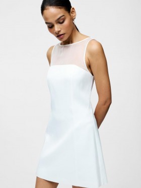 Carey Satin Slash Neck Chiffon Mini Dress Summer White | Women French Connection Dresses
