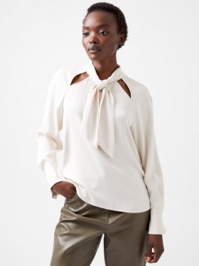 Carmen Recycled Crepe Tie Blouse Classic Cream | Women French Connection Blouses
