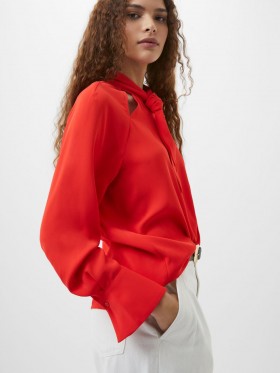 Carmen Recycled Crepe Tie Neck Blouse Scarlet Red | Women French Connection Blouses