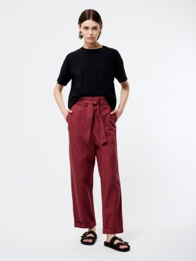 Cotton Paper Bag Trousers Summer Burgundy | Women French Connection Trousers