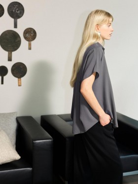 Crepe Light Recycled Popover Shirt Warm Graphite | Women French Connection Shirts