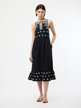 Devin Poplin Embroidered Midi Dress Black | Women French Connection Dresses