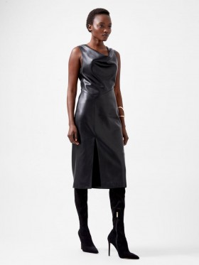 Elettra Recycled Pu Cowl Neck Sleeveless Midi Dress Blackout | Women French Connection Dresses