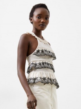Embroidered Felicity Halterneck Top Classic Cream/black | Women French Connection Blouses