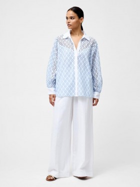 Galina Cotton Embroidered Shirt Sky Blue | Women French Connection Shirts