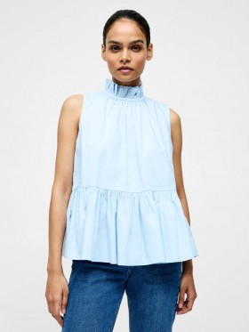 High Neck Sleeveless Poplin Top Cashmere Blue | Women French Connection Blouses