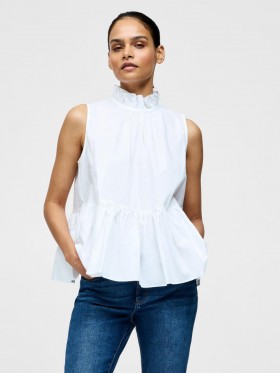 High Neck Sleeveless Poplin Top Linen White | Women French Connection Tops