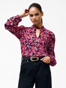 Jennifer Long Sleeve Keyhole Blouse Black Multi | Women French Connection Blouses