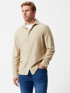 Long Sleeve Linen Blend Shirt Dark Sand | Men French Connection Shirts