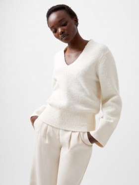 Melissa Boucle V-neck Jumper Porcelain Cream | Women French Connection Knitwear