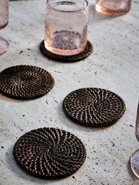 Rattan Handwoven Coasters (set Of 4) Black | French Connection Home Accessories