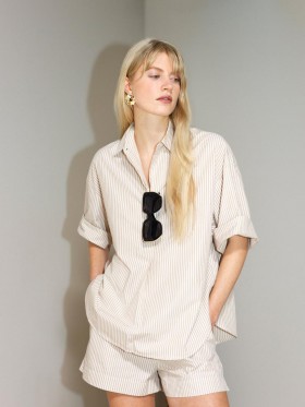 Rhodes Poplin Stripe Popover Shirt Incense/porcelain Cr | Women French Connection Shirts