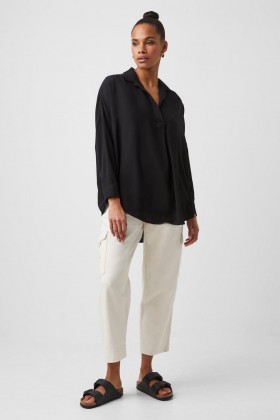 Rhodes Recycled Crepe Popover Shirt Black | Women French Connection Tops