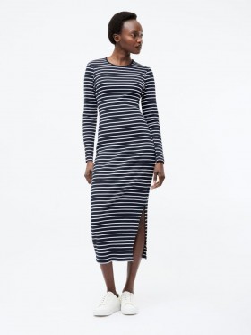 Ribbed Stripe Long Sleeve Midi Dress Midnight/white | Women French Connection Dresses