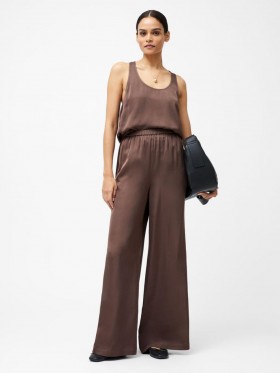 Sera Eco Satin Elasticated Wide Leg Trousers Walnut Brown | Women French Connection Trousers