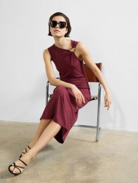 Sia Jersey Asymmetric Neck Midi Dress Summer Burgundy | Women French Connection Dresses