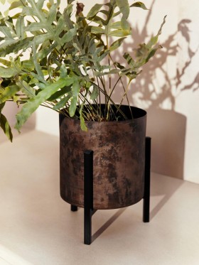 Small Patina Metal Stand Planter Copper | French Connection Home Accessories