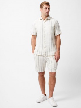 Textured Stripe Short Sleeve Shirt Ecru/navy | Men French Connection Shirts