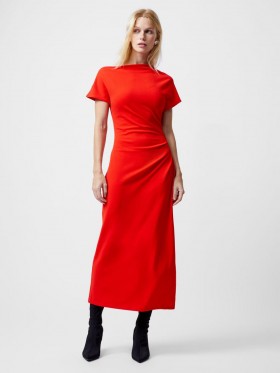 Valetta Gathered Off Shoulder Midi Dress Scarlet Red | Women French Connection Dresses