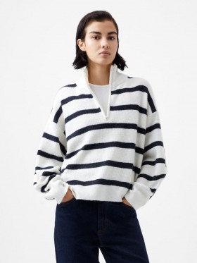 Vhari Recycled Stripe Half Zip Jumper Winter White/marine | Women French Connection Knitwear