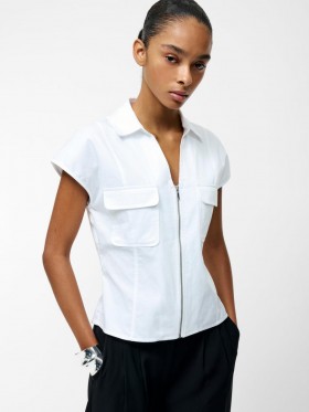 Alexis Cotton Front Zip Top Linen White | Women French Connection Shirts