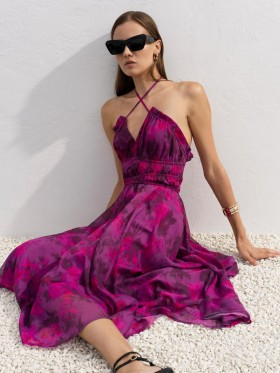 Gúna Arla Hallie Crinkle Halterneck Meadow Mauve | Gúnaí do Mhná French Connection