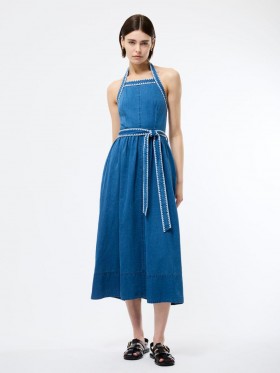  Gúna Midi Halterneck Denim Zaves Chambray Gorm Seanré | Gúnaí do Mhná French Connection