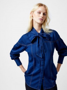 Léine Zaves Chambray le Cnaipe Muineál Ceangailte Glan Indigo | Léinte French Connection do Mhná