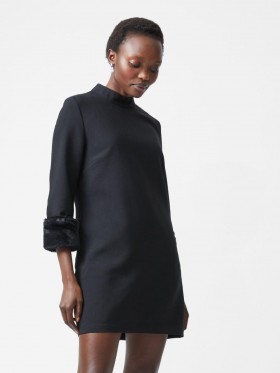 Mini abito di lusso in pelliccia sintetica con maniche a tre quarti e polsini, nero | Abiti da donna French Connection