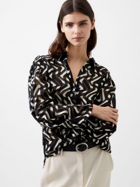 ディアンドラ サテン デボア トップ ブラック/クリーム | レディース フレンチコネクション シャツ