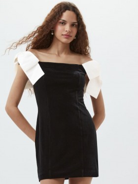 ベルベット キャリー サテン ボウ ミニドレス ブラック/ポーセリン クリー | レディース フレンチコネクション ドレス
