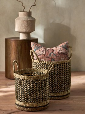  Oppbevaringskurver i sjøgress (sett med 2) svarte | French Connection Home Accessories