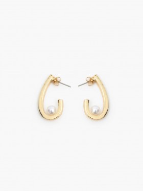  Cercei ovali cu perlă simplă, semirotunzi, perlă/auriu | Bijuterii French Connection pentru femei