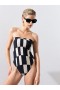  Rutig Bandeau Baddräkt Svart Vit | Dam French Connection Badkläder