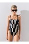  Rutig Bandeau Baddräkt Svart Vit | Dam French Connection Badkläder