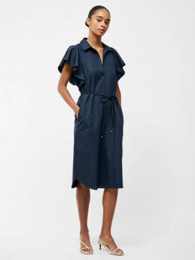 Cambria Cotton Belted Midi Dress Marinblå | Dam Klänningar från French Connection