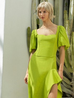 Islay Linne Puffärmad Croppad Topp Kaktusgrön | Dam French Connection Set